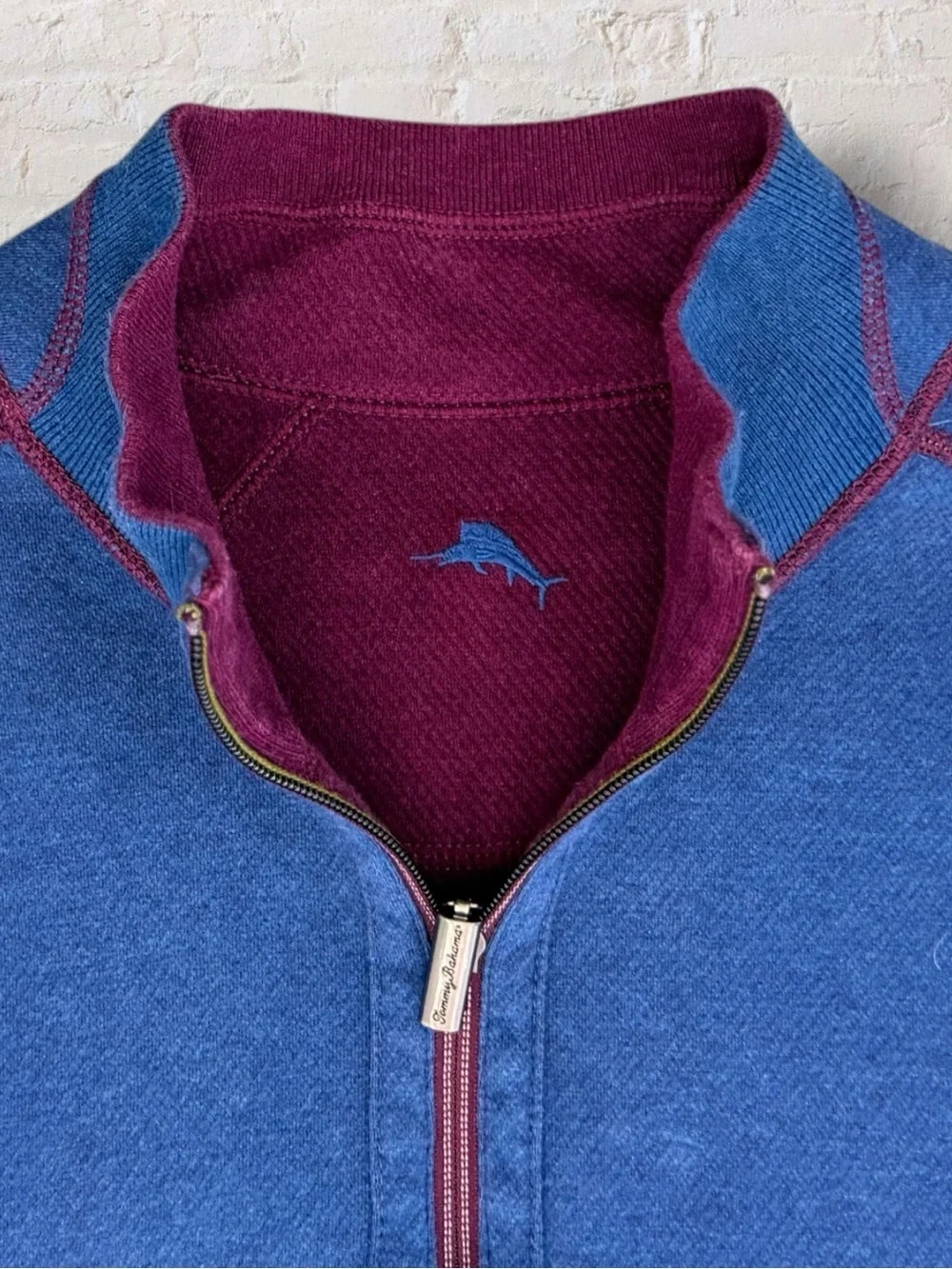 Tommy Bahama Flipshore Reversible Quarter Zip Men’s Large Blue Burgundy